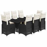vidaXL Ensemble de bistro de jardin 9 Pièces coussins noir poly rotin