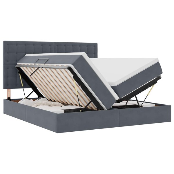 vidaXL Lit de rangement LED avec matelas Gris foncé 200 x 200 cm