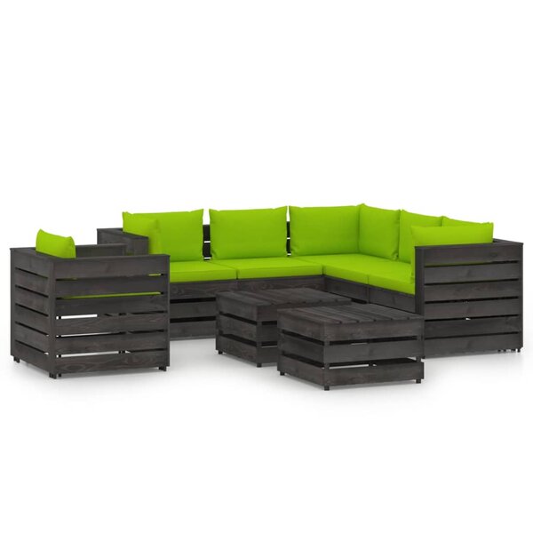 vidaXL Salon de jardin 8 Pièces avec coussins Bois imprégné de gris