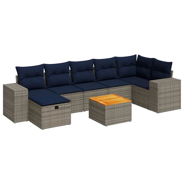 vidaXL Salon de jardin 8 Pièces avec coussins gris résine tressée