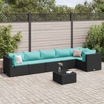 vidaXL Salon de jardin 7 Pièces avec coussins Noir Résine tressée