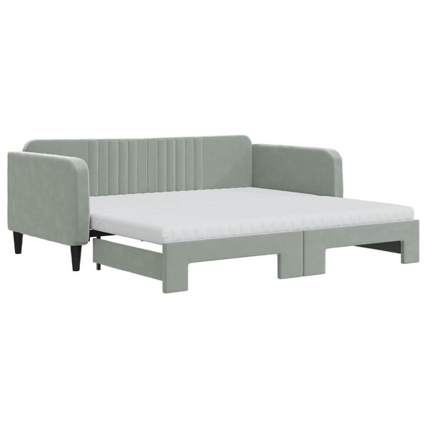 vidaXL Lit de jour avec gigogne et matelas gris clair 90x190cm velours