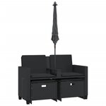 vidaXL Canapé de jardin 2 places avec parasol et tabourets noir rotin