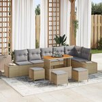 vidaXL Ensemble de canapé de jardin 10 Pièces Beige Poly rotin