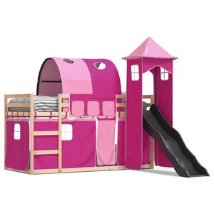 vidaXL Lit superposé sans matelas avec toboggan et rideaux 80x200 cm