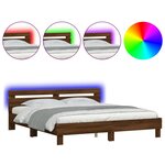 vidaXL Cadre de lit avec LED sans matelas chêne marron 160x200 cm