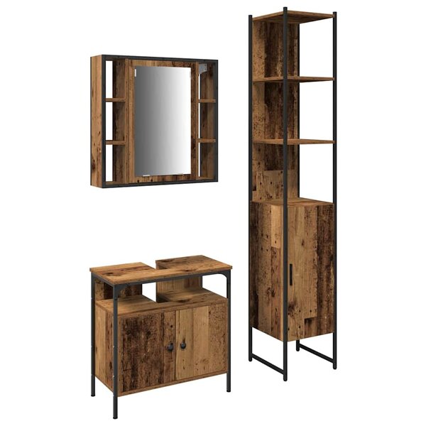 vidaXL Ensemble de mobilier de salle de bain 3 Pièces Bois Ancien