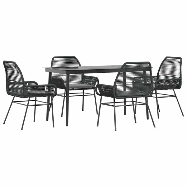 vidaXL Ensemble à manger de jardin et coussins 5 Pièces noir rotin verre