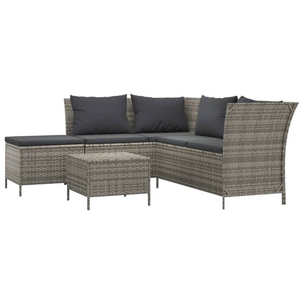 Salon de jardin meuble d'extérieur ensemble de mobilier 4 pièces avec coussins gris résine tressée 02_0016149