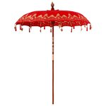 vidaXL Parasol balinais 260 Rouge 180-190 cm Coton et bois massif