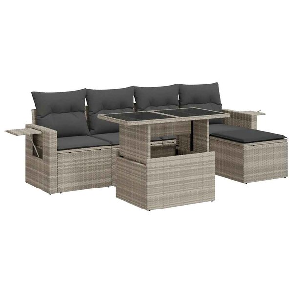 vidaXL Salon de jardin 6 Pièces avec coussins gris clair résine tressée