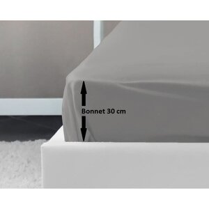 Drap housse gris clair 100  coton 180 x 200 x 30 cm