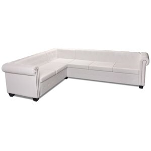 vidaXL Canapé d'angle Chesterfield 6 places Cuir artificiel Blanc