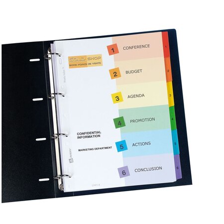 Intercalaires personnalisables Ready Index A4 maxi en carte, 6 divisions - Assortis (jeu 6 feuilles)