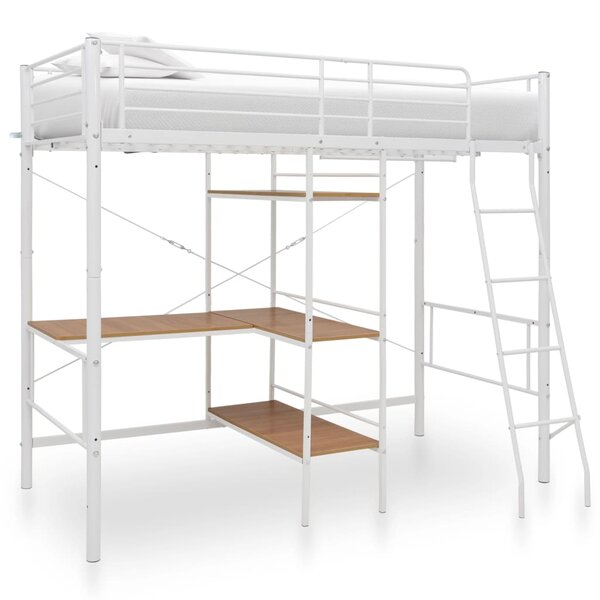 vidaXL Lit superposé avec cadre de table Blanc Métal 90x200 cm
