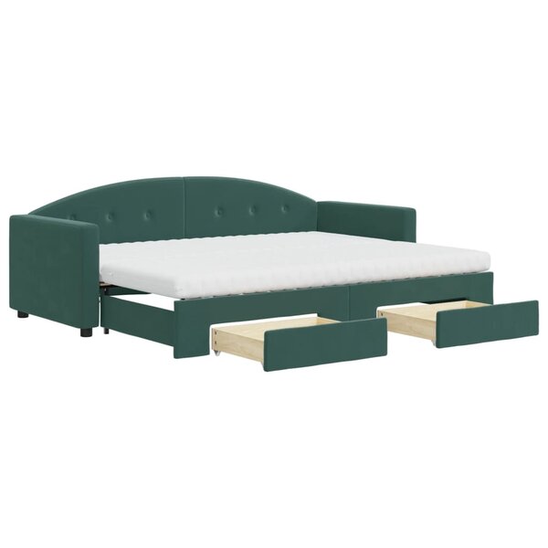 vidaXL Lit de jour avec gigogne et tiroirs vert foncé 80x200cm velours