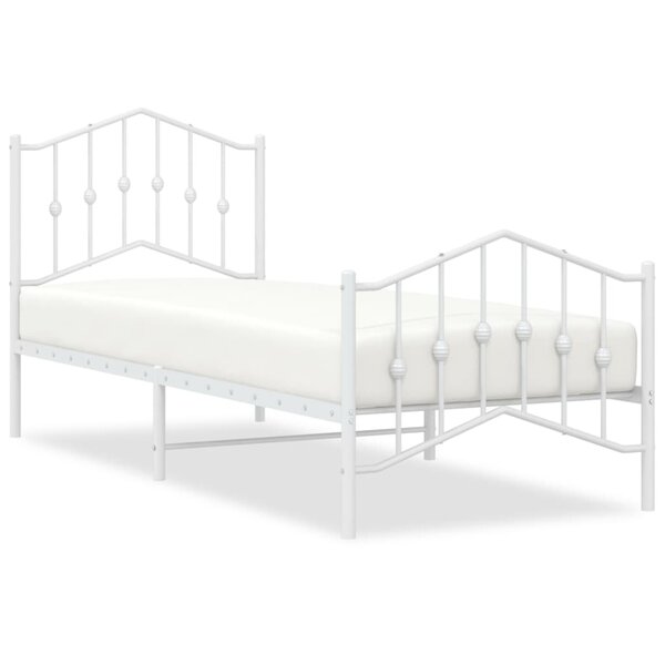 vidaXL Cadre de lit métal avec tête de lit/pied de lit blanc 90x200 cm