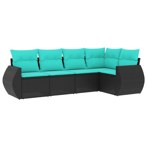 vidaXL Salon de jardin 5 Pièces avec coussins noir résine tressée