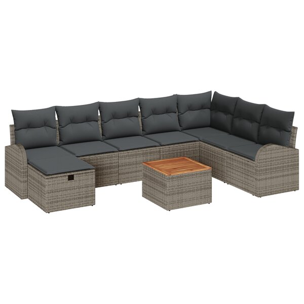 Set de Canapé de Jardin vidaXL 9 pièces avec coussins gris en rattan poly