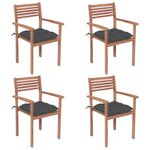 vidaXL Chaises de jardin lot de 4 avec coussins anthracite Teck solide