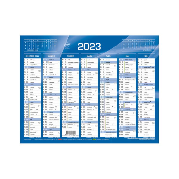 Calendrier mural  2023 - 14 mois - 27 x 21 cm - couleur bleu