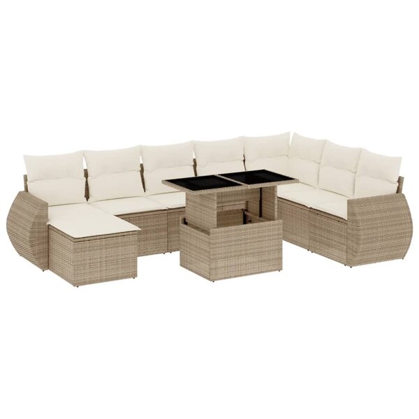 vidaXL Salon de jardin avec coussins 9 Pièces beige résine tressée