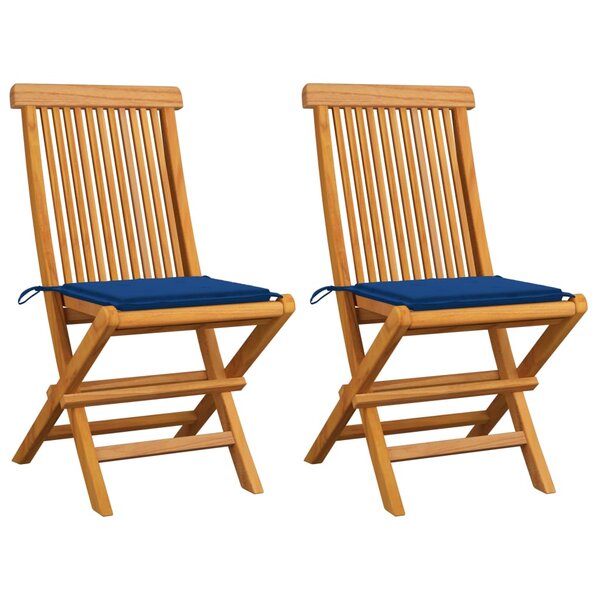 vidaXL Chaises de jardin et coussins bleu royal lot de 2 Bois de teck