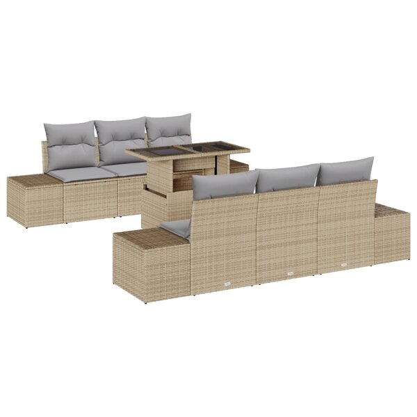 vidaXL Canapé de jardin 7 pièces avec des coussins beige en poly rattan