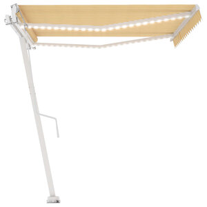 vidaXL Auvent automatique capteur de vent/LED 450x300cm Jaune et blanc