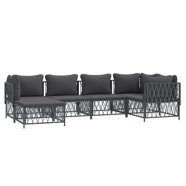 Salon de jardin meuble d'extérieur ensemble de mobilier avec coussins 6 pièces anthracite acier 02_0018313