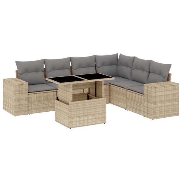 vidaXL Salon de jardin avec coussins 7 Pièces beige résine tressée