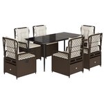 vidaXL Ensemble à manger de jardin et coussins 7 Pièces marron rotin