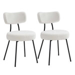 Chaises salle à manger lot de 2 tissu peluche dossier courbé chaises de cuisine rembourrées cader en acier modernes salon coiffeuse blanc 12_0004987