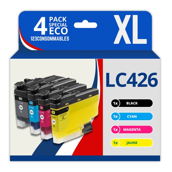 123CONSOMMABLES - LC426XL - Pack 4 cartouches compatibles avec Brother LC 426 LC426XL pour Brother MFC-J4335DW MFC-J4340DW MFC-J4535DW MFC-J4540DW