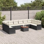 vidaXL Ensemble de canapé de jardin 11 Pièces Noir Poly rotin