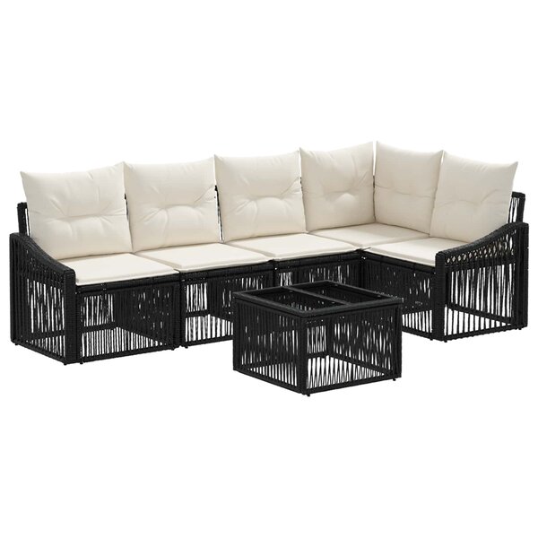 vidaXL Ensemble de canapé de jardin 6 Pièces Noir polyrotin
