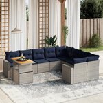 vidaXL Salon de jardin 10 Pièces avec coussins gris résine tressée