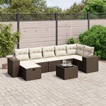vidaXL Salon de jardin 8 Pièces avec coussins marron résine tressée