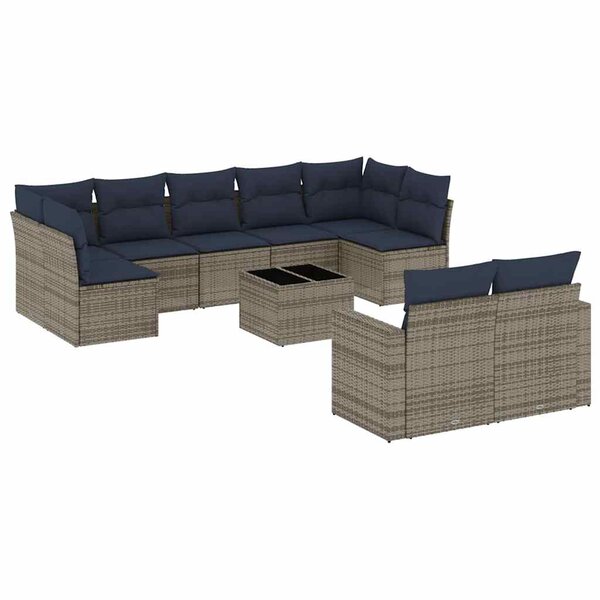 vidaXL Salon de jardin 10 Pièces avec coussins gris résine tressée