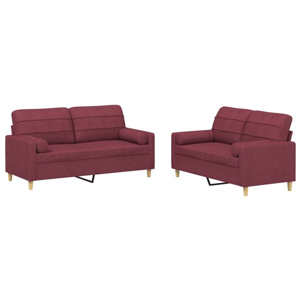vidaXL Ensemble de canapés 2 Pièces avec coussins rouge bordeaux tissu