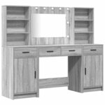 vidaXL Ensemble de table de maquillage avec LED 3 Pièces Gris Sonoma