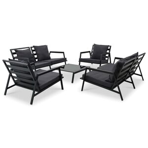 vidaXL Salon de jardin 5 Pièces avec coussins Aluminium Gris foncé