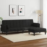 vidaXL Canapé-lit à 2 places avec repose-pied noir tissu