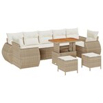 vidaXL Ensemble de canapé de jardin de 10 pièces avec coussins beiges en poly rotin et acacia.
