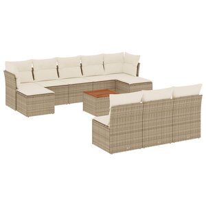 vidaXL Salon de jardin 11 Pièces avec coussins beige résine tressée