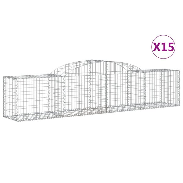 vidaXL Paniers à gabions arqués 15 Pièces 300x50x60/80 cm fer galvanisé