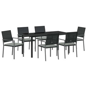 vidaXL Ensemble de salle à manger pour jardin 7 Pièces Noir et Gris Clair