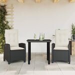 vidaXL Ensemble à manger de jardin avec coussins 3 Pièces Noir