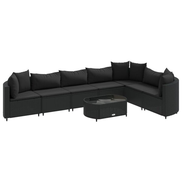 vidaXL Salon de jardin 8 Pièces avec coussins noir résine tressée