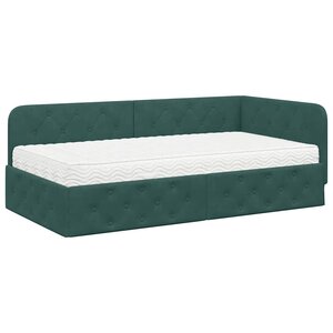 vidaXL Cadre de lit d'angle Vert foncé 90 x 190 cm Velours